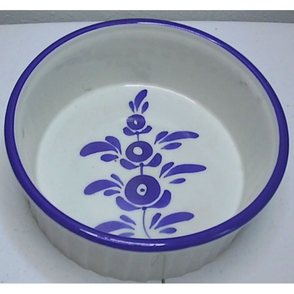 VianaDoCastelo Stoneware Baking Casserole Dish Blue White Floral Hand Painted